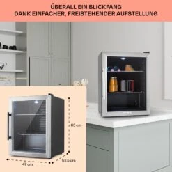 Beersafe XL Kühlschrank 60 Liter 2 Böden Panoramaglastür Edelstahl -Klarstein 10027672 DE 0006 usp