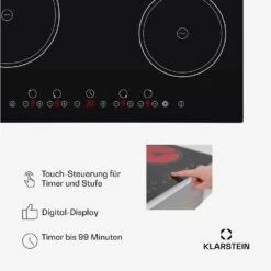 Virtuosa Keramikkochfeld Einbauherd 6500W 59x52cm 4 Zonen Glaskeramik -Klarstein 10029239 de 0005 usp