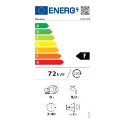 Amazonia 8 Geschirrspülmaschine 1620 Watt 8 Maßgedecke 49 DB Aquastop -Klarstein 10031525 energy label