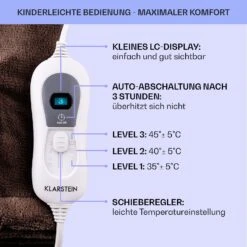 Dr. Watson XXL Heizdecke 3 Stufen Waschbar 200x180cm Mikroplüsch -Klarstein 10031579 de 0006 usp