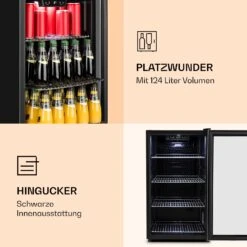 Beersafe 4XL Kühlschrank 124 Liter 4 Böden Panoramaglastür Edelstahl -Klarstein 10031929 de 0004 logo