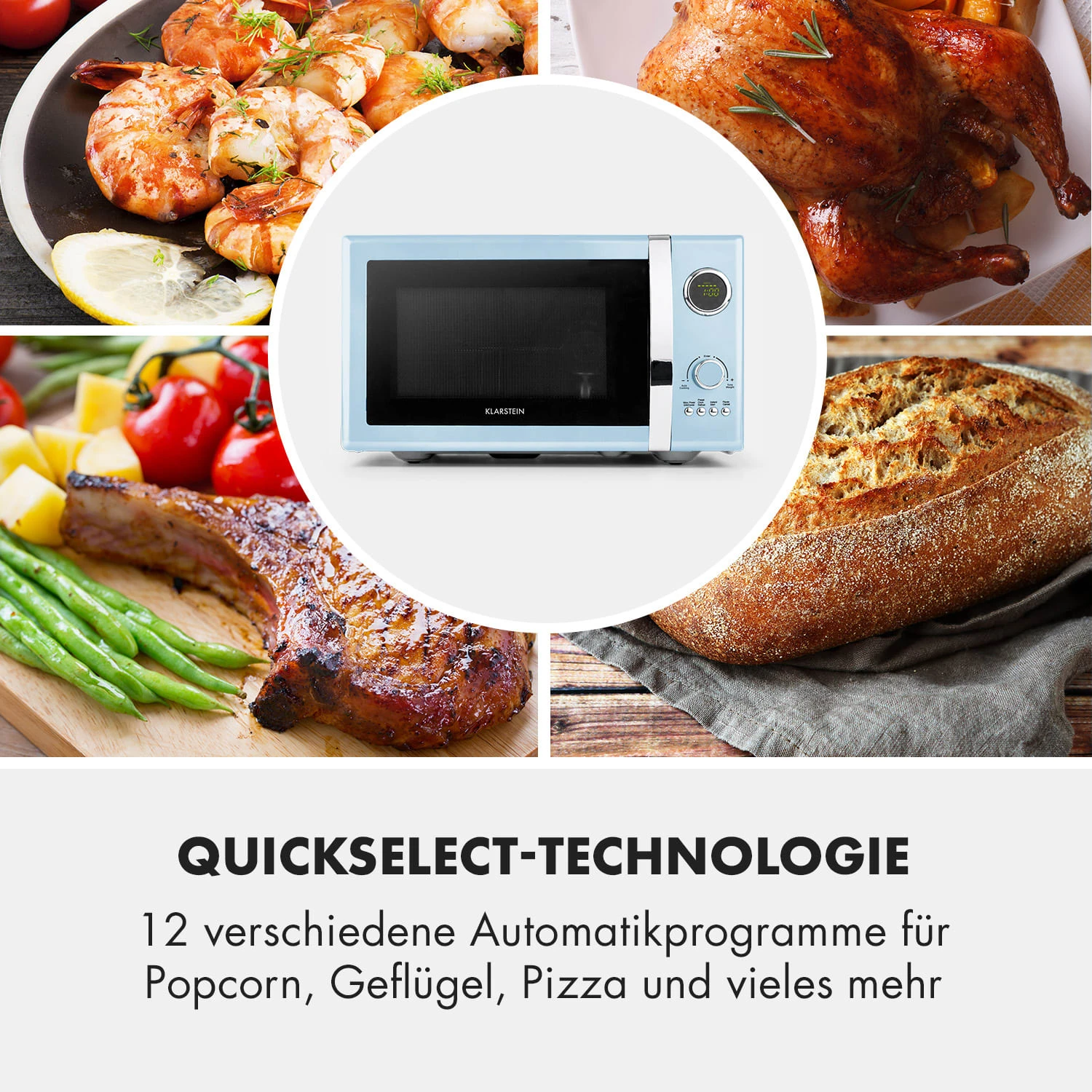 Fine Dinesty 2-in-1-Mikrowelle: 23l 800W / Grill: 1000W Blau 7 Fine Dinesty 2-in-1-Mikrowelle: 23l 800W / Grill: 1000W Blau – Bild 5