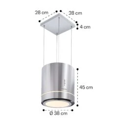 Tron Ambience Inselabzugshaube Ø38cm Umluft 540m³/h LED Edelstahl -Klarstein 10032579 yy 0011 dimensions