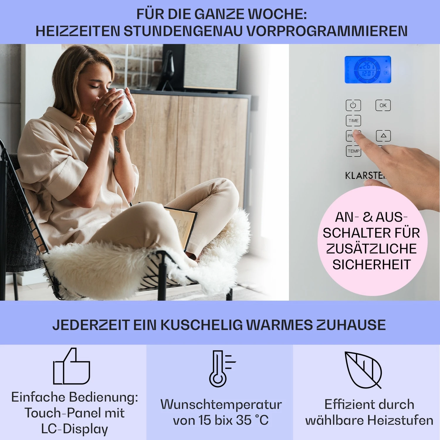 Norderney Konvektions-Heizgerät Thermostat Timer 2000W 30m² Weiß 5 Norderney Konvektions-Heizgerät Thermostat Timer 2000W 30m² Weiß – Bild 3