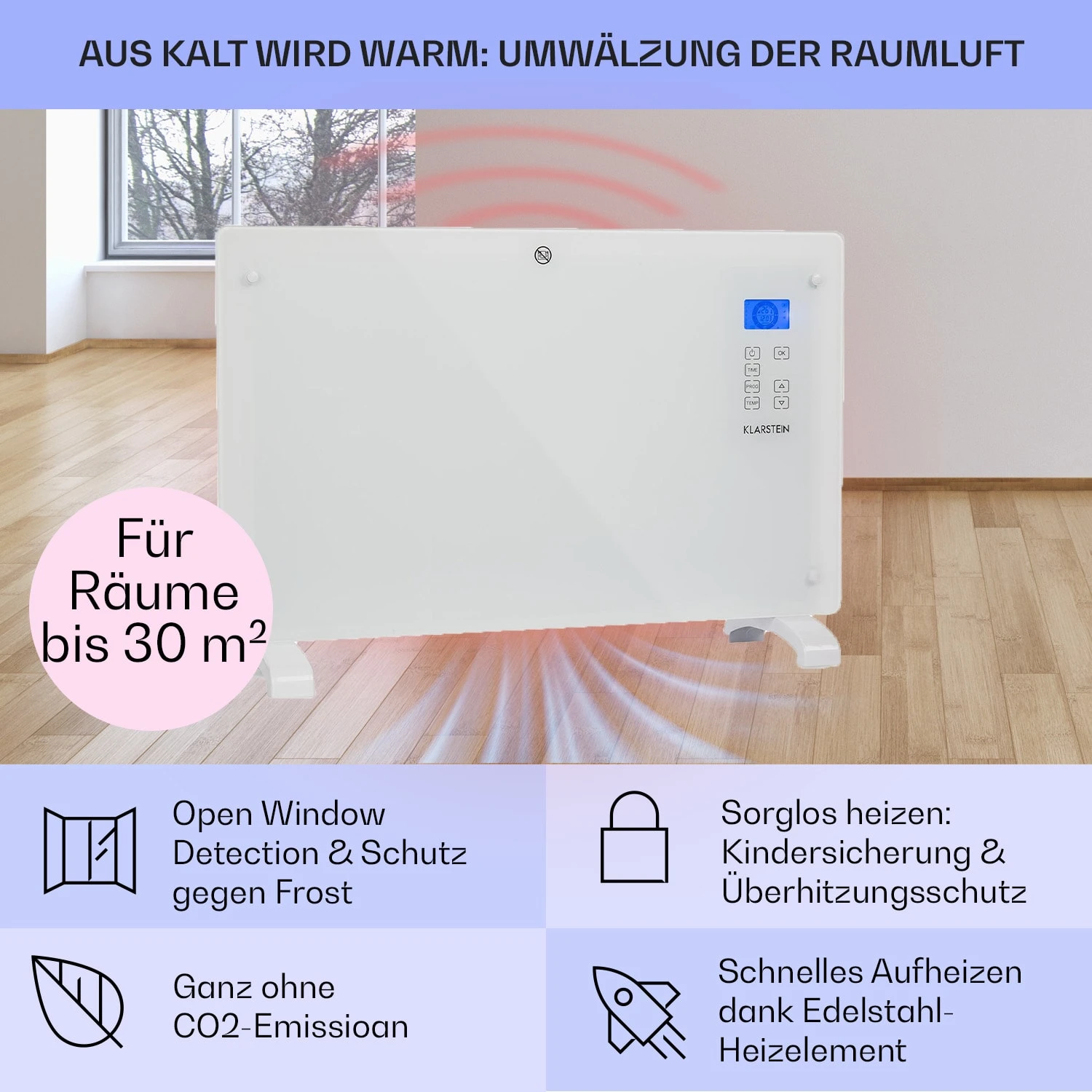Norderney Konvektions-Heizgerät Thermostat Timer 2000W 30m² Weiß 6 Norderney Konvektions-Heizgerät Thermostat Timer 2000W 30m² Weiß – Bild 4