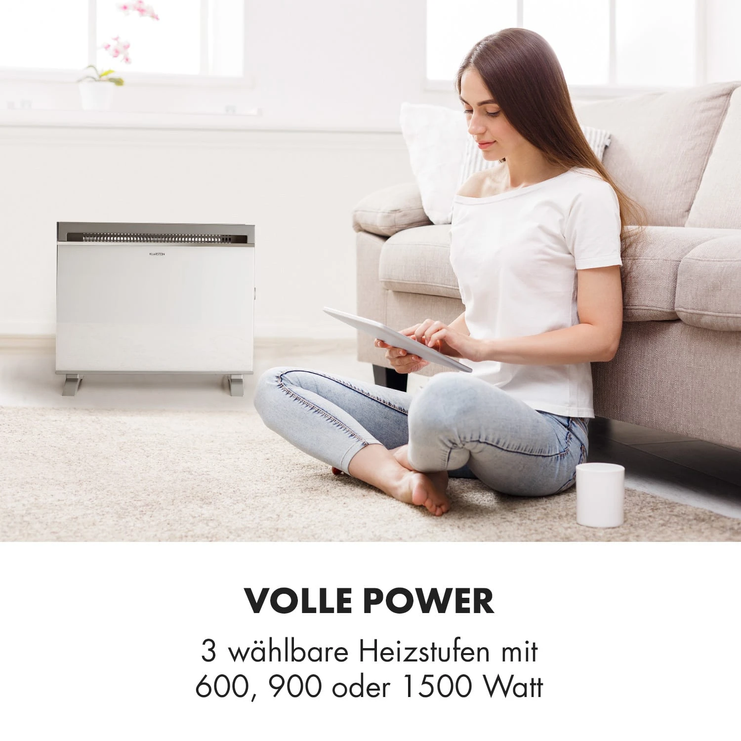 Gotland Konvektorheizung 600/900/1500W Glasfront Standgerät Weiß 4 Gotland Konvektorheizung 600/900/1500W Glasfront Standgerät Weiß – Bild 2