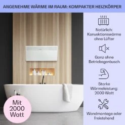 Hot Spot Slimcurve Heizgerät 80x40cm 40m² 2000W 5-40°C LED IP24 Weiß -Klarstein 10033016 de 0002 usp