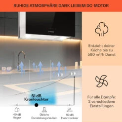 Kronleuchter L Inselabzugshaube 60cm Abluft: 590m³/h LED Touch Glas -Klarstein 10033106 de 0003 usp