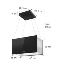 Kronleuchter L Inselabzugshaube 60cm Abluft: 590m³/h LED Touch Glas -Klarstein 10033106 yy 0011 dimensions