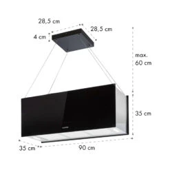 Kronleuchter XL Inselabzugshaube 90cm Umluft 590m³/h LED Touch Schwarz -Klarstein 10033108 yy 0011 dimensions