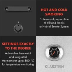 Flintstone Steel Räucherofen 1600 W Integriertes Thermometer Edelstahl -Klarstein 10033372 yy 0004 logo Klarstein Flintstone Steel Raeucherofen Edelstahl reedit