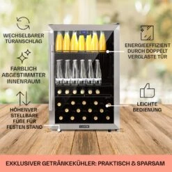 Beersafe 5XL Kühlschrank 148 Liter 3 Böden Panoramaglastür Edelstahl -Klarstein 10033435 DE 0005 usp