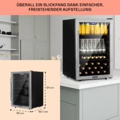 Beersafe 5XL Kühlschrank 148 Liter 3 Böden Panoramaglastür Edelstahl -Klarstein 10033435 DE 0006 usp