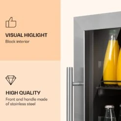 Beersafe 5XL Kühlschrank 148 Liter 3 Böden Panoramaglastür Edelstahl -Klarstein 10033435 uk 0003 logo