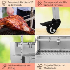Sauenland Pro Spanferkelgrill Drehspieß 13W 4 Rollen Edelstahl -Klarstein 10033566 de 0005 usp