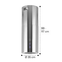 Beretta Inselabzugshaube Ø35cm Ab-/Umluft 650m³/h LED Edelstahl -Klarstein 10033717 yy 0011 dimensions