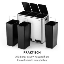Grandmaster Trash Treteimer 54l / 3x18L Geräuschlos PP Edelstahl -Klarstein 10033726 de 0005 logo