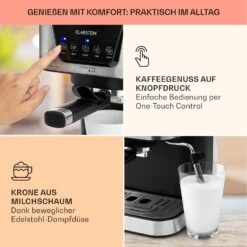 Arabica Espressomaschine 1050W 15 Bar 1,5l Touch-Bedienfeld Edelstahl -Klarstein 10033729 de 0003 usp