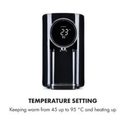 Hot Spring Plus Heißwasserspender 5l Edelstahl-Wassertank 45-95 °C -Klarstein 10033753 yy 0006 logo Klarstein Hot Spring Heisswasserspender schwarz