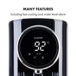 Hot Spring Plus Heißwasserspender 5l Edelstahl-Wassertank 45-95 °C -Klarstein 10033753 yy 0007 logo Klarstein Hot Spring Heisswasserspender schwarz