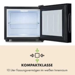Frosty Mini-Kühlschrank EEC A Spiegelglastür 10 Liter Schwarz -Klarstein 10033836 de 0005 logo