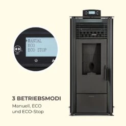 Energiewende Pelletofen 5/10 KW 5 Stufen Timer 18kg 250m³ Fernbedienung Schwarz -Klarstein 10034153 de 0005 logo