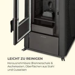 Energiewende Pelletofen 5/10 KW 5 Stufen Timer 18kg 250m³ Fernbedienung Schwarz -Klarstein 10034153 de 0008 logo