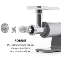 Mett Max Elektrischer Fleischwolf 600W Kupfermotor Aluminium 13 Mett Max Elektrischer Fleischwolf 600W Kupfermotor Aluminium -Klarstein 10034244 yy 0005 logo Klarstein Mett Max elektrischer Fleischwolf grau