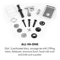 Mett Max Elektrischer Fleischwolf 600W Kupfermotor Aluminium 14 Mett Max Elektrischer Fleischwolf 600W Kupfermotor Aluminium -Klarstein 10034244 yy 0006 logo Klarstein Mett Max elektrischer Fleischwolf grau