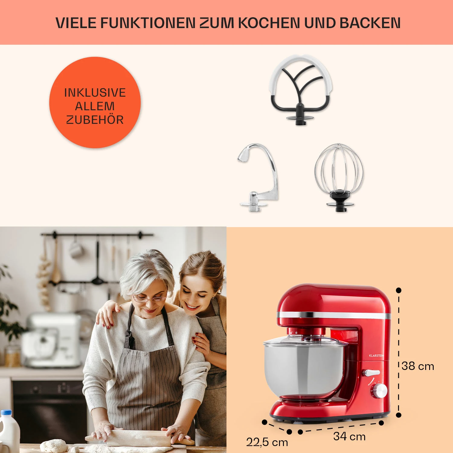 Bella Elegance Küchenmaschine 2000 W 2,7 PS 5,2 Ltr Edelstahl BPA-frei 7 Bella Elegance Küchenmaschine 2000 W 2,7 PS 5,2 Ltr Edelstahl BPA-frei – Bild 5