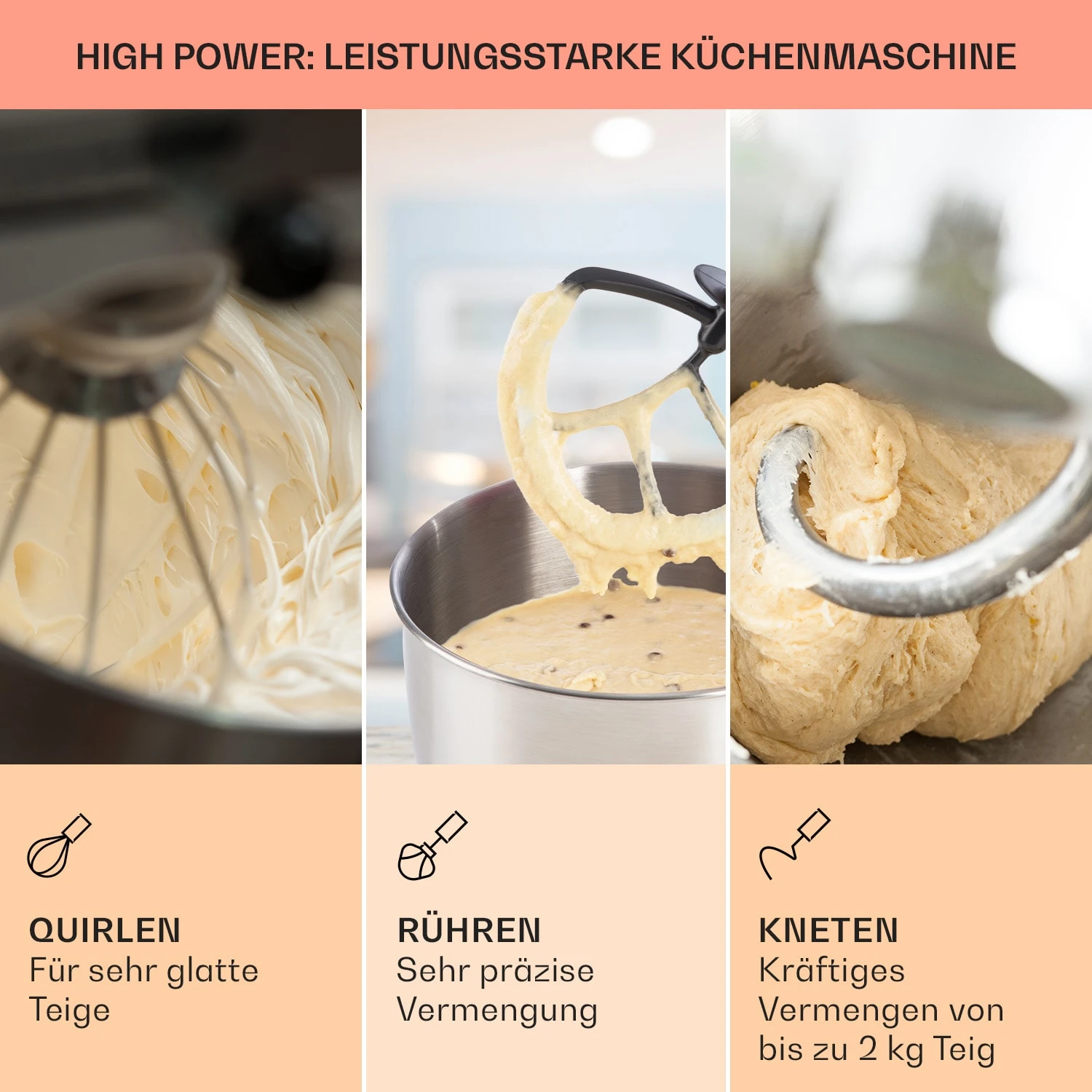 Bella Elegance Küchenmaschine 2000W/2,7PS/5,2 Ltr Edelstahl BPA-frei 4 Bella Elegance Küchenmaschine 2000W/2,7PS/5,2 Ltr Edelstahl BPA-frei – Bild 2
