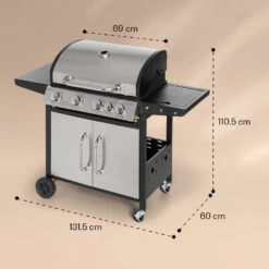 Tomahawk Gasgrill 4x3,6 KW + 2,7 KW Brenner 66x43,5 Cm Grill Edelstahl -Klarstein 10034710 yy 0008 dimensions