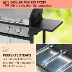 Tomahawk Gasgrill 3 X 3,6 KW Brenner 60 X 43,5 Cm Grill Edelstahl -Klarstein 10034711 de 0003 usp