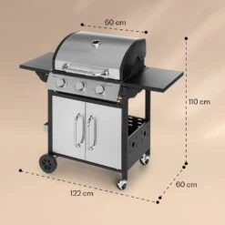 Tomahawk Gasgrill 3 X 3,6 KW Brenner 60 X 43,5 Cm Grill Edelstahl -Klarstein 10034711 yy 0007 dimensions