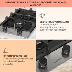 Alchemist Domino Gaskochfeld 2-flammig Aluminium-Brenner Glaskeramik -Klarstein 10034968 de 0004 usp