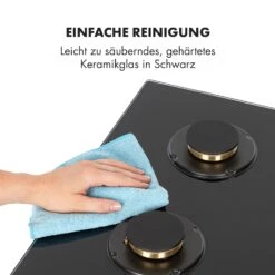 Goldflame 4 Gaskochfeld 4-flammig Messing-Brenner Glaskeramik Schwarz -Klarstein 10034972 de 0008 logo