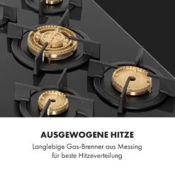 Goldflame 5 Gaskochfeld 5-flammig Messing-Brenner Glaskeramik Schwarz -Klarstein 10034973 de 0003 logo