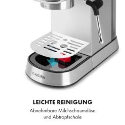 Futura Espressomaker 20 Bar 1450 Watt 20 Bar Wassertank: 1,25 Liter Rostfreier Edelstahl 20 Futura Espressomaker 20 Bar 1450 Watt 20 Bar Wassertank: 1,25 Liter Rostfreier Edelstahl -Klarstein 10035183 de 0009 logo