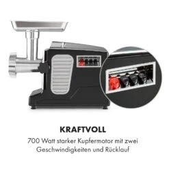 Kraftprotz Elektrischer Fleischwolf 700 W Kupfermotor Hack Wurst Kebbe Edelstahl -Klarstein 10035233 de 0005 logo
