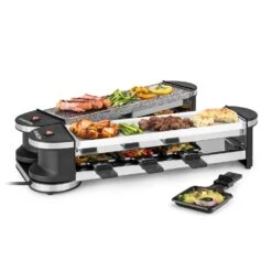 Tenderloin 50/50 Raclette-Grill 1200W 8 Personen Natursteinplatte Metallgrillplatte