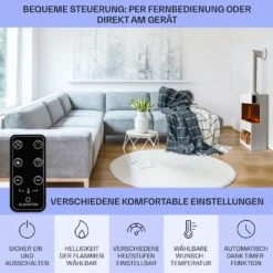 Zermatt Elektrischer Kamin 900/1800W Thermostat Flammenillusion -Klarstein 10035264 de 0006 usp