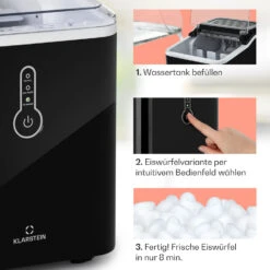 Chillout Eiswürfelmaschine Bulleteis 12kg/24h Wassertank: 1,5 L -Klarstein 10035320 de 0004 usp