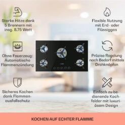 Trifecta 5 Gaskochfeld 5-flammig Triangle-Brenner Glaskeramik -Klarstein 10035470 de 0002 usp
