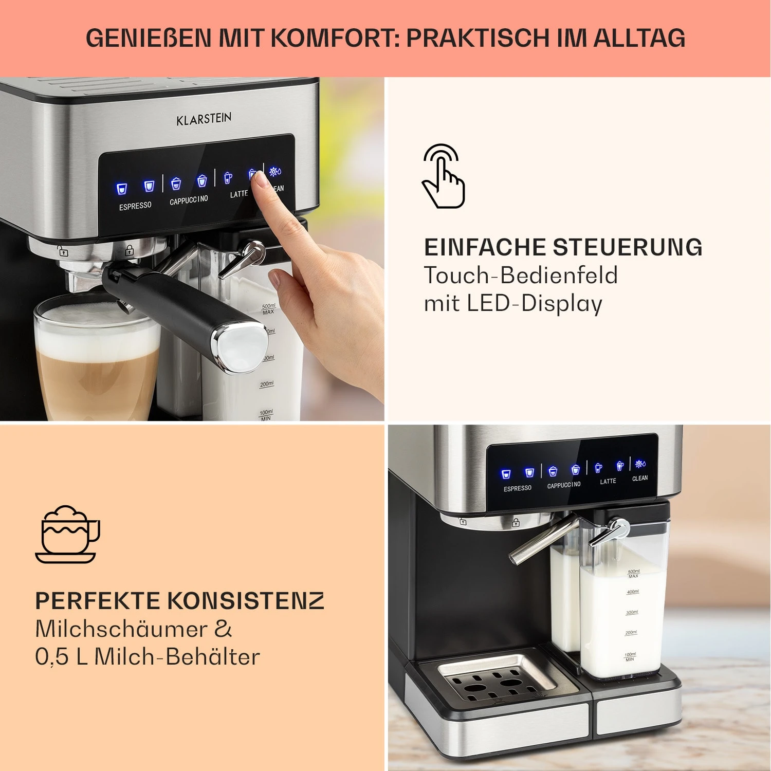 Arabica Comfort Espressomaschine 1350W 20 Bar 1,8l Touch-Bedienfeld 5 Arabica Comfort Espressomaschine 1350W 20 Bar 1,8l Touch-Bedienfeld – Bild 3