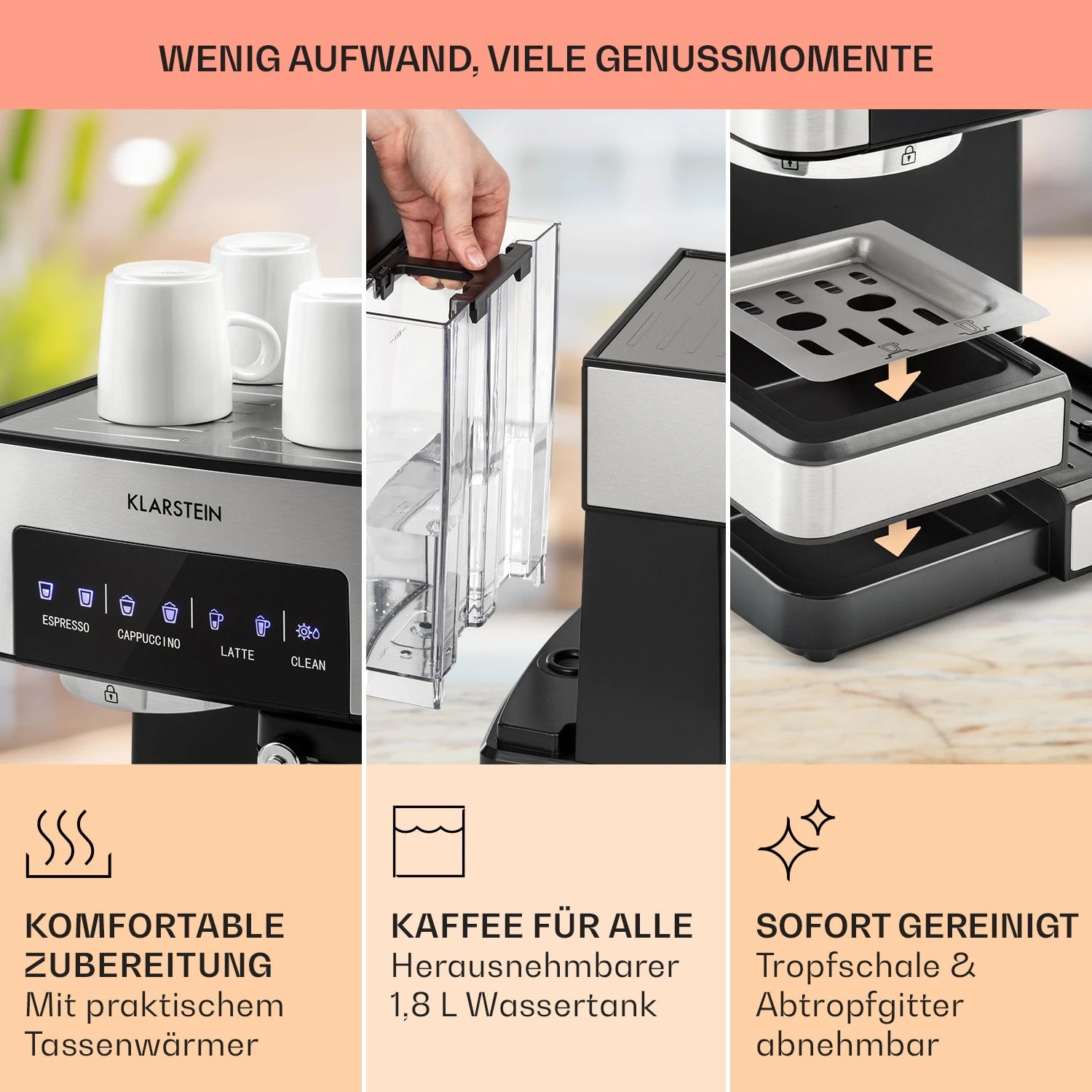 Arabica Comfort Espressomaschine 1350W 20 Bar 1,8l Touch-Bedienfeld 8 Arabica Comfort Espressomaschine 1350W 20 Bar 1,8l Touch-Bedienfeld – Bild 6