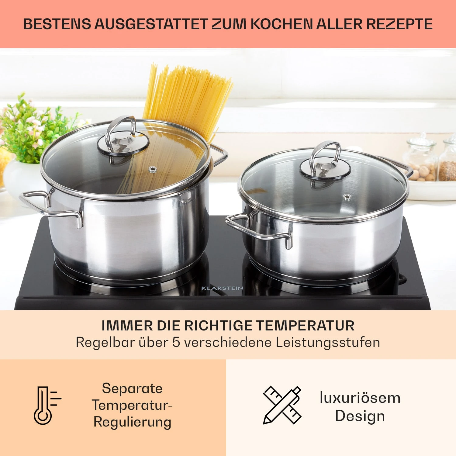 Cookbuddy Doppel-Kochfeld 2400W 5 Leistungsstufen Glaskeramik 7 Cookbuddy Doppel-Kochfeld 2400W 5 Leistungsstufen Glaskeramik – Bild 5