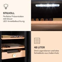 Klarstein El Presidente 48 Zigarren-Humidor 48L 3 Einschübe 1 Fach Zedernholz -Klarstein 10036103 de 0006 logo