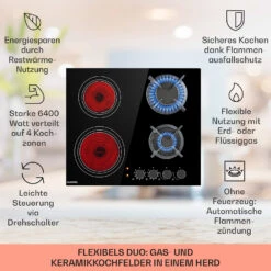 MultiChef 4 Kombi-Gaskochfeld Gas/Glaskeramik 4 Zonen -Klarstein 10036337 de 0002 usp