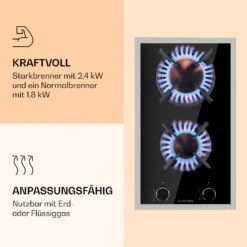 Goldflame Domino Prime Gaskochfeld 2-flammig Messing-Brenner Glaskeramik 12 Goldflame Domino Prime Gaskochfeld 2-flammig Messing-Brenner Glaskeramik -Klarstein 10037806 de 0004 logo
