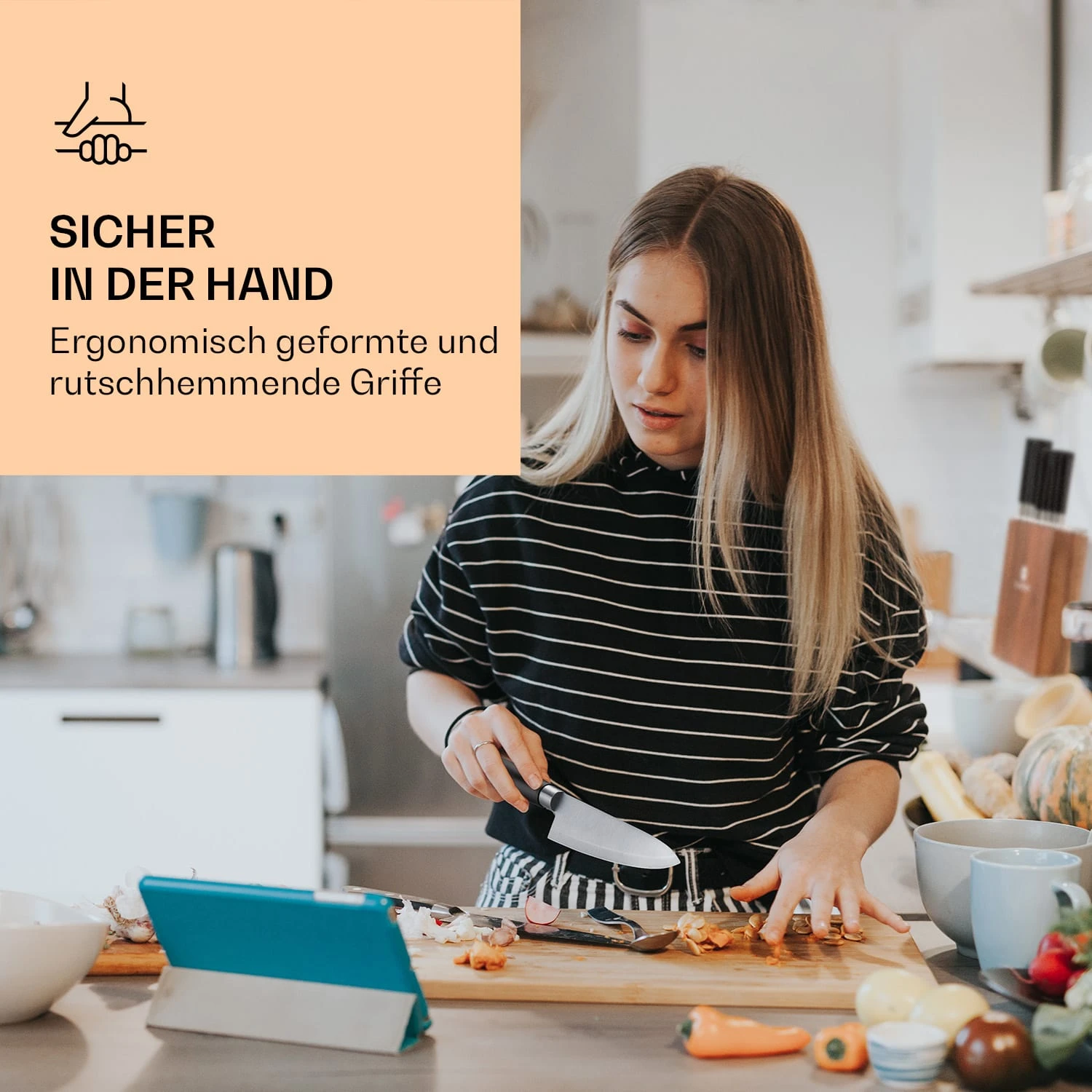 Kitano 8tlg. Messer-Set Mit Block 7 Messer Stahl Edler Holzblock 4 Kitano 8tlg. Messer-Set Mit Block 7 Messer Stahl Edler Holzblock – Bild 2